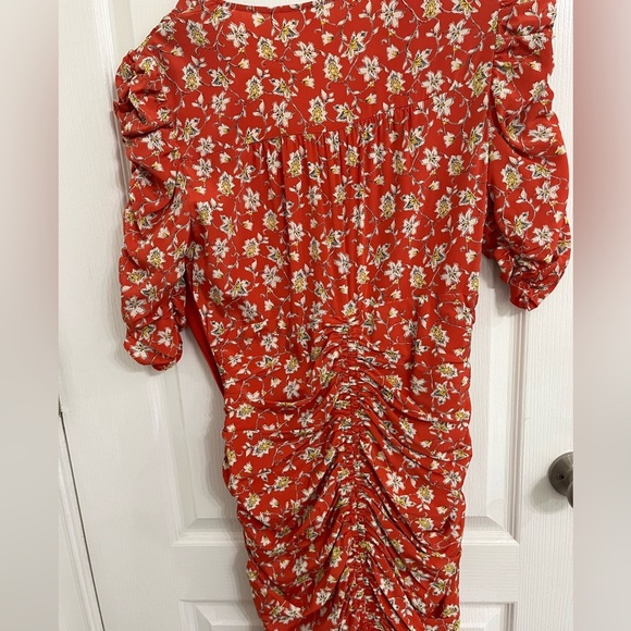 Veronica Beard Mary V-Neck Ruched Silk Floral Red Midi Dress size 8 - Picture 7 of 8